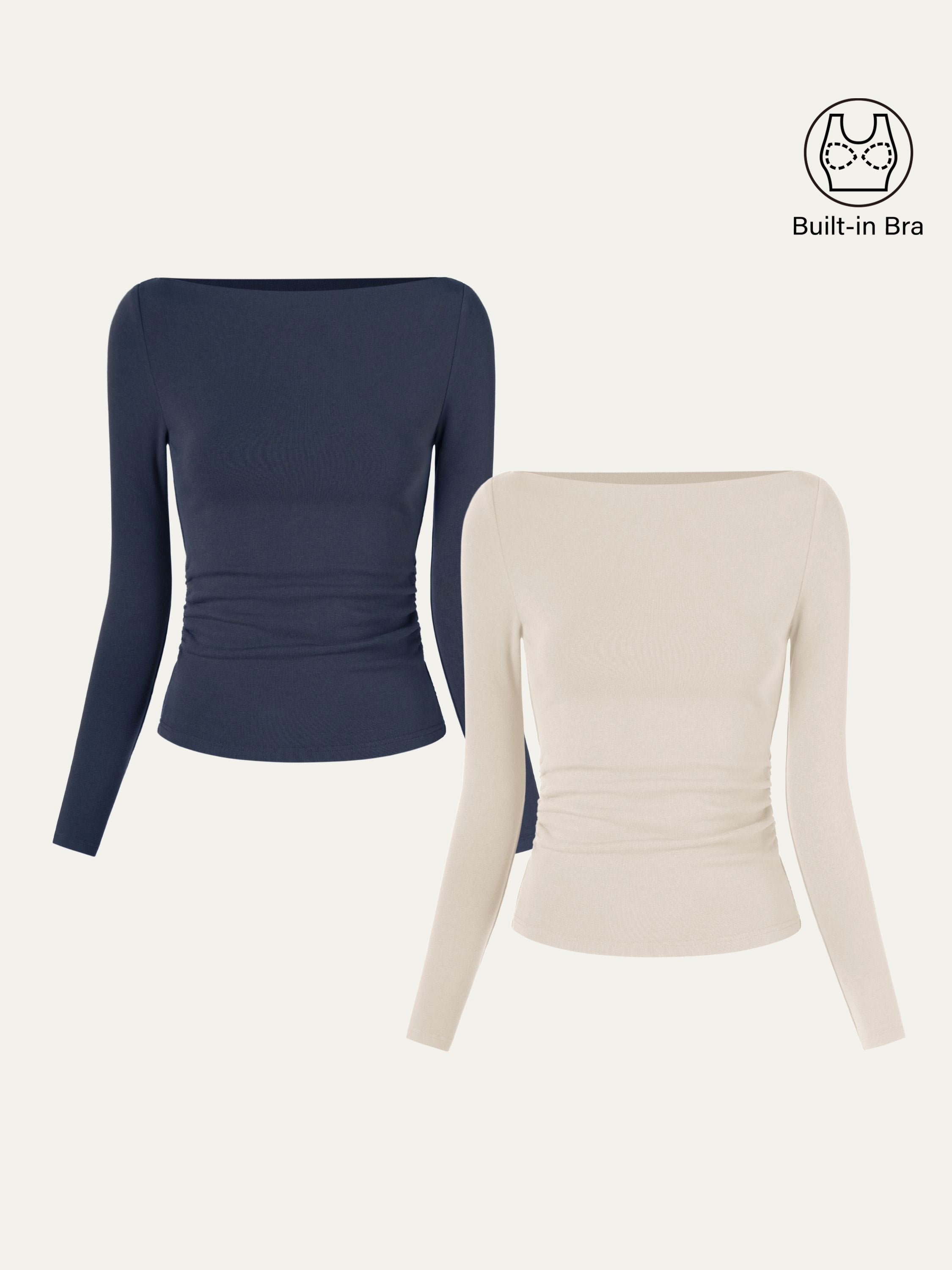 Modern Side Ruched Boatneck Brami Top