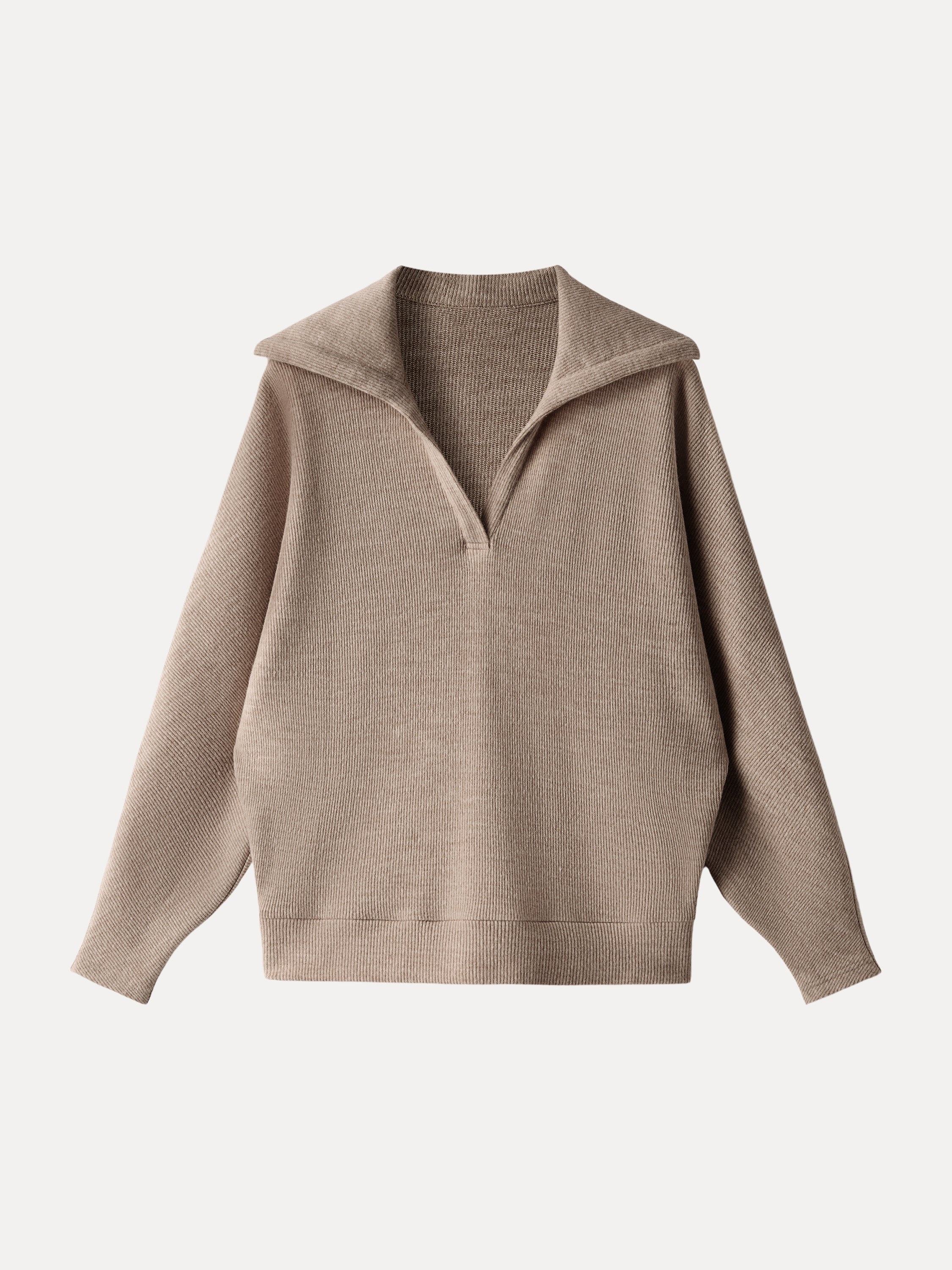 Cozy Collared V-Neck Batwing Sleeve Pullover