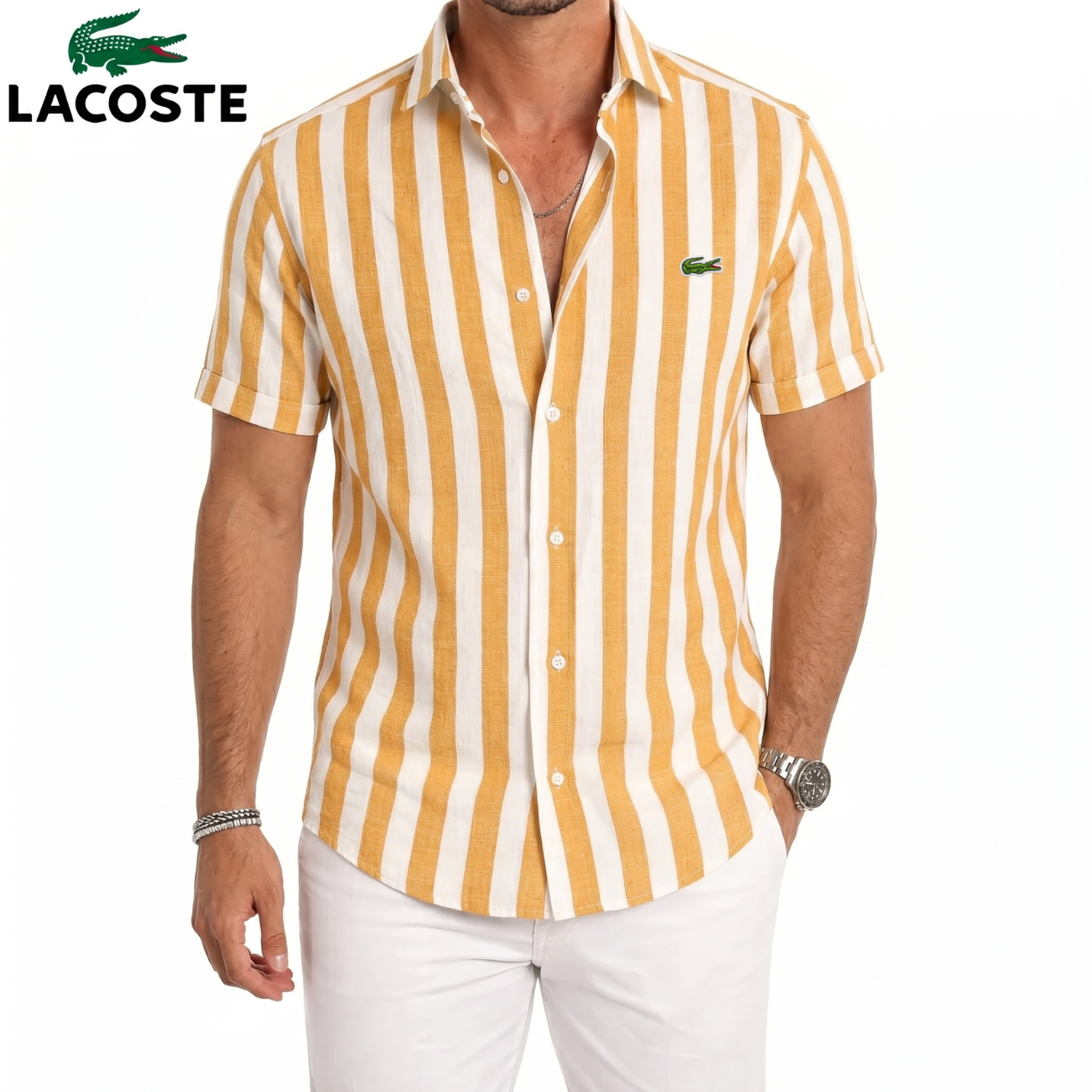 LC-Chemise Lin Rayée Manches Courtes