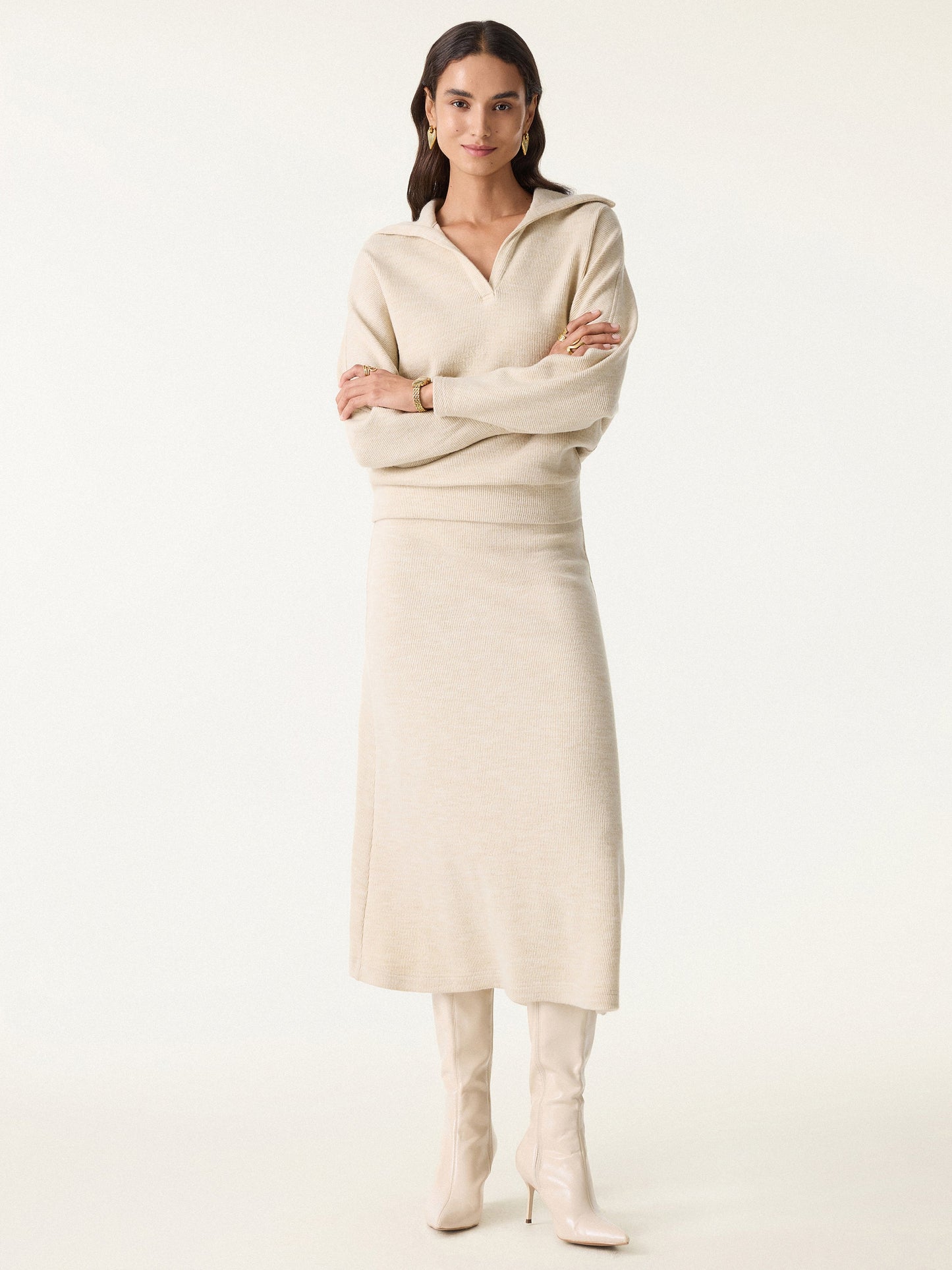 2Pcs Set Collared V-Neck