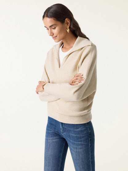 Cozy Collared V-Neck Batwing Sleeve Pullover