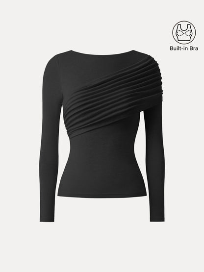 Tencel-Wool Gathered Long Sleeve Brami Top