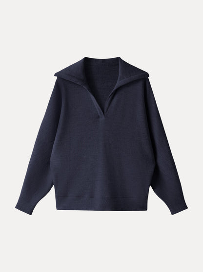Cozy Collared V-Neck Batwing Sleeve Pullover