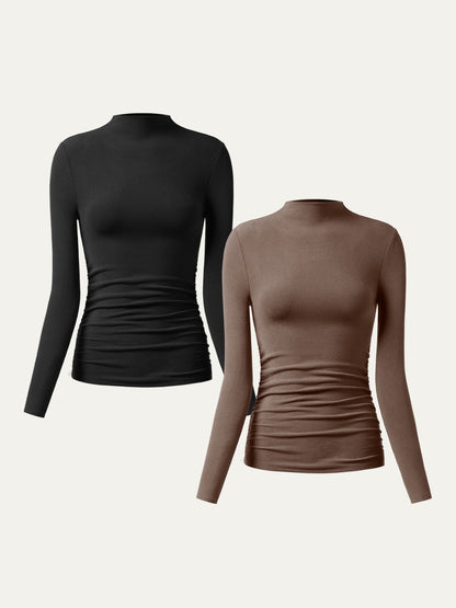 Thermal Ruched Sides Tuckable Mockneck Top