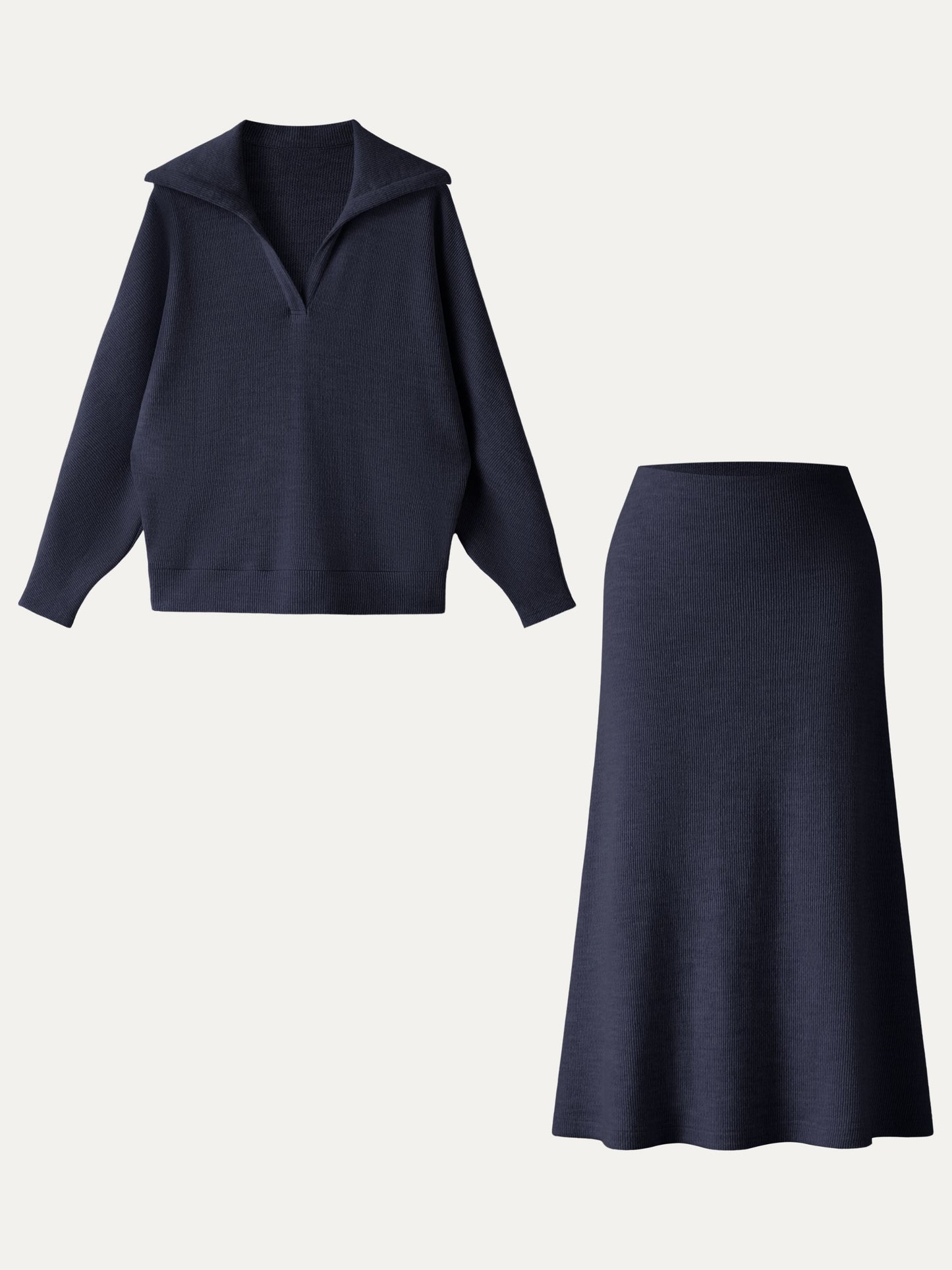 2Pcs Set Collared V-Neck