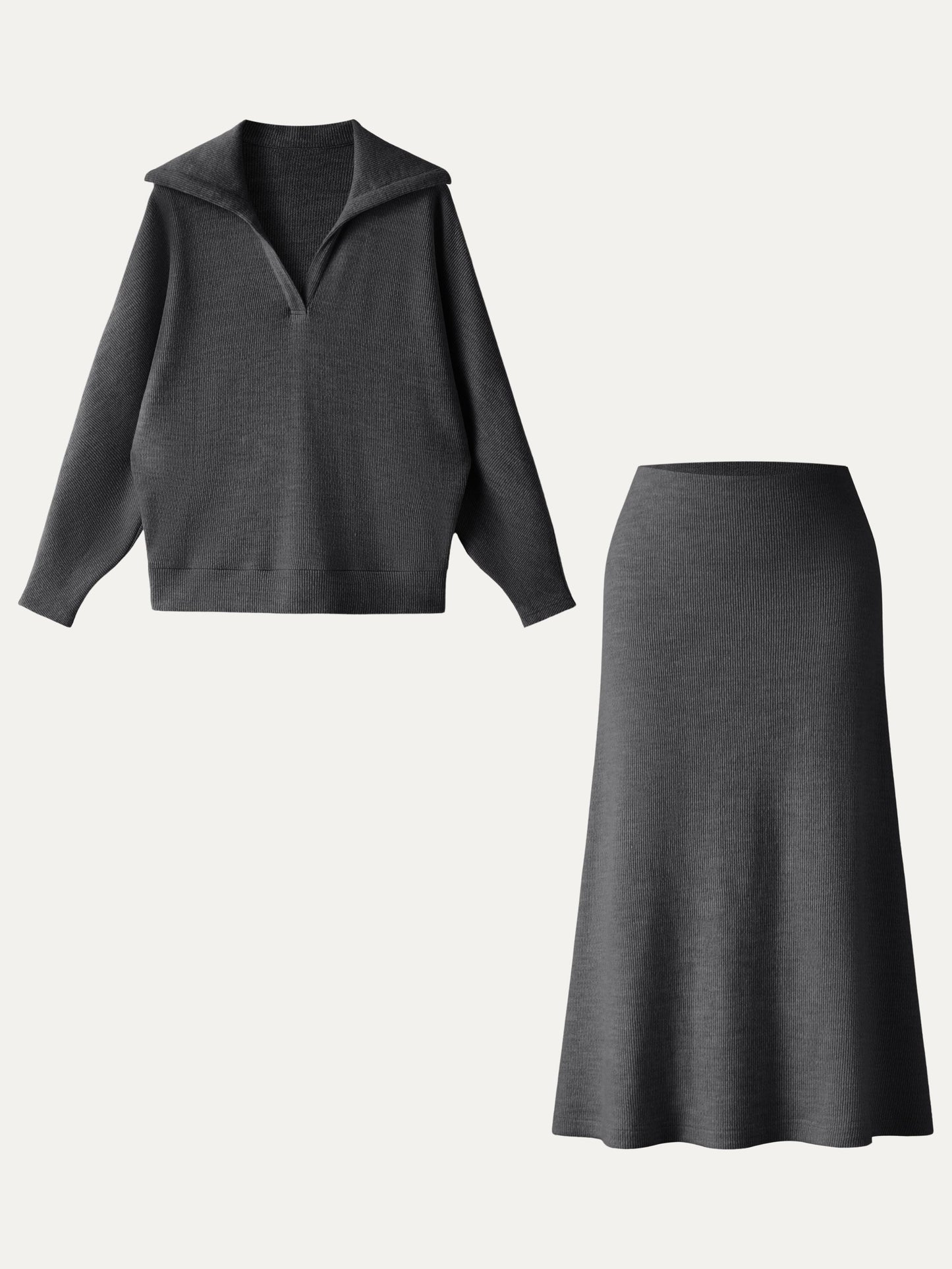 2Pcs Set Collared V-Neck