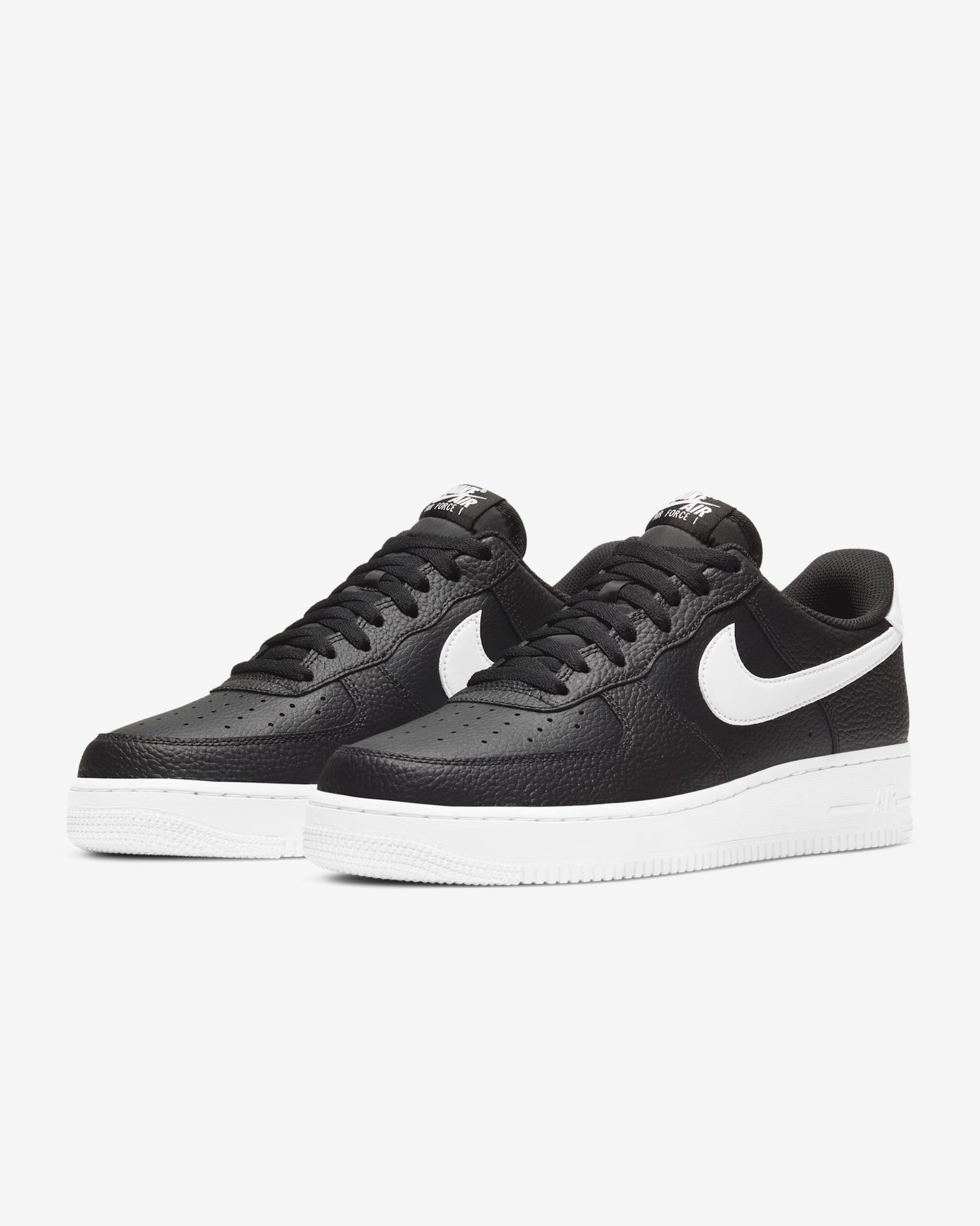 Nk Air Force 1 Low Black White Pebbled Leather