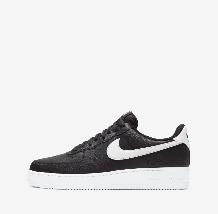 Nk Air Force 1 Low Black White Pebbled Leather