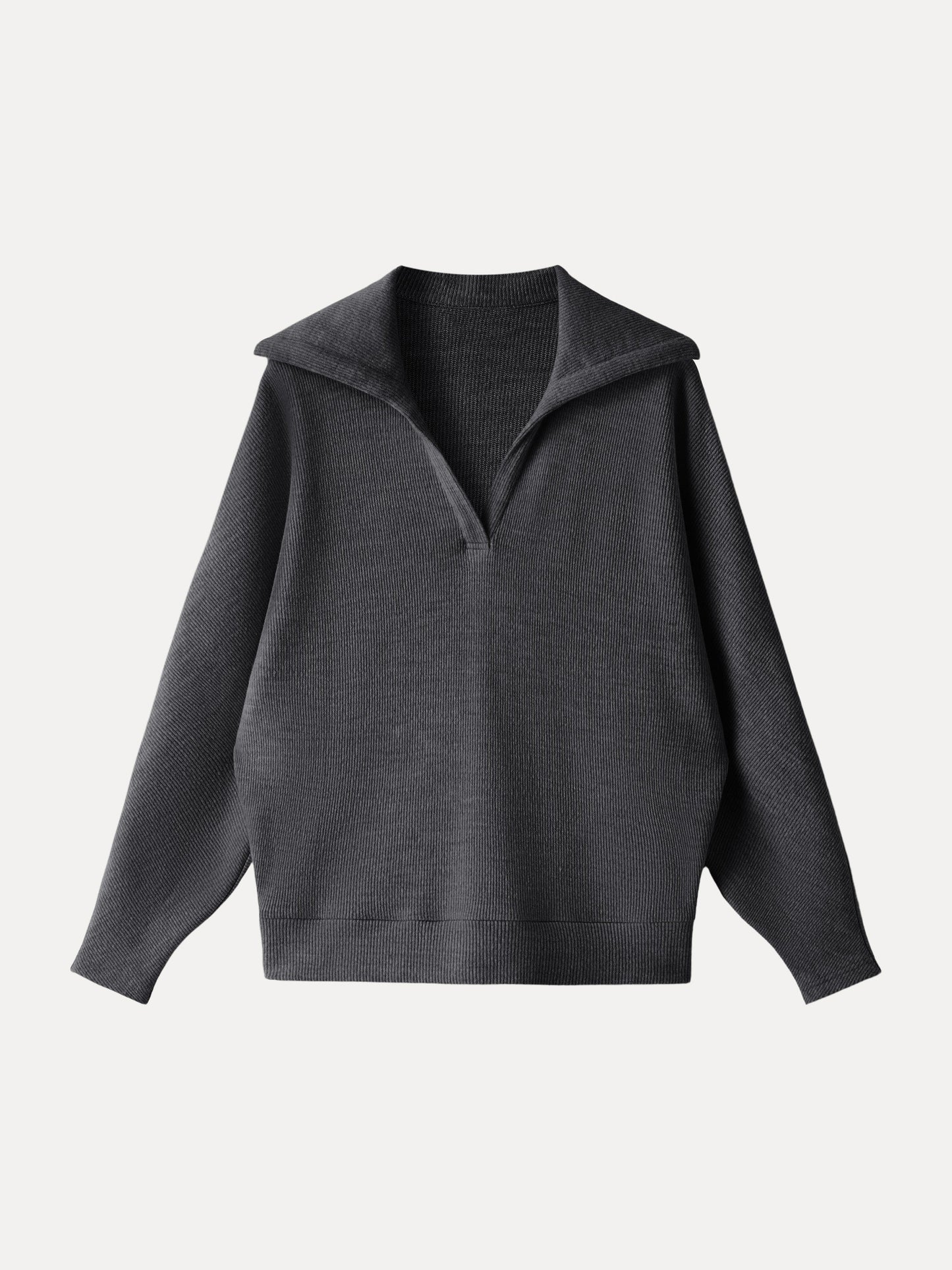 Cozy Collared V-Neck Batwing Sleeve Pullover