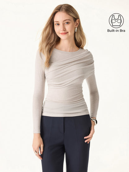 Tencel-Wool Gathered Long Sleeve Brami Top