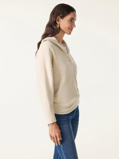 Cozy Collared V-Neck Batwing Sleeve Pullover