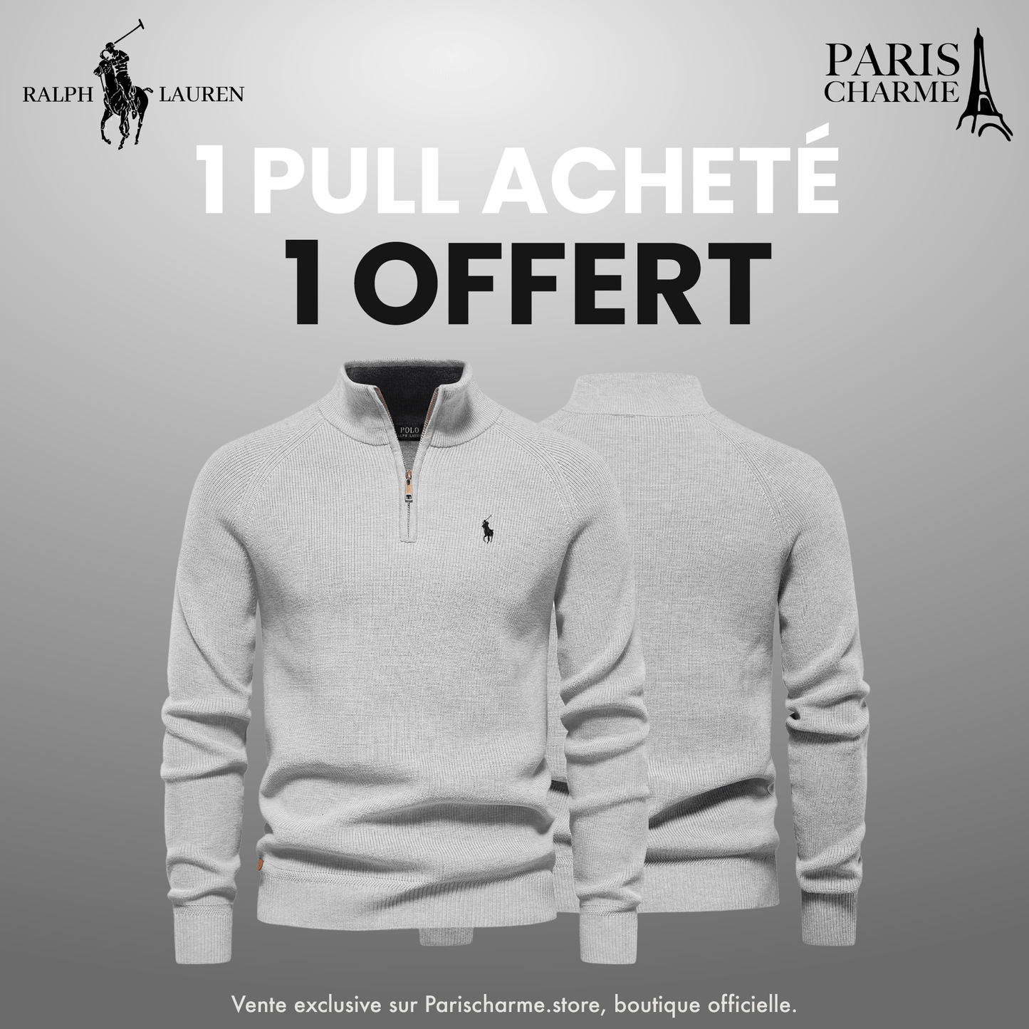 Pull Col Zippé  R&L 1+1 (DÉSTOCKAGE)